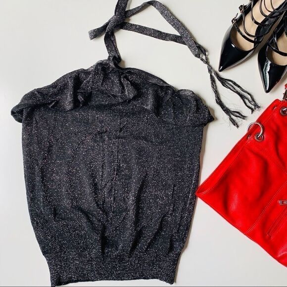 NEW YORK & COMPANY BLACK HALTER BLOUSE - Picture 8 of 15